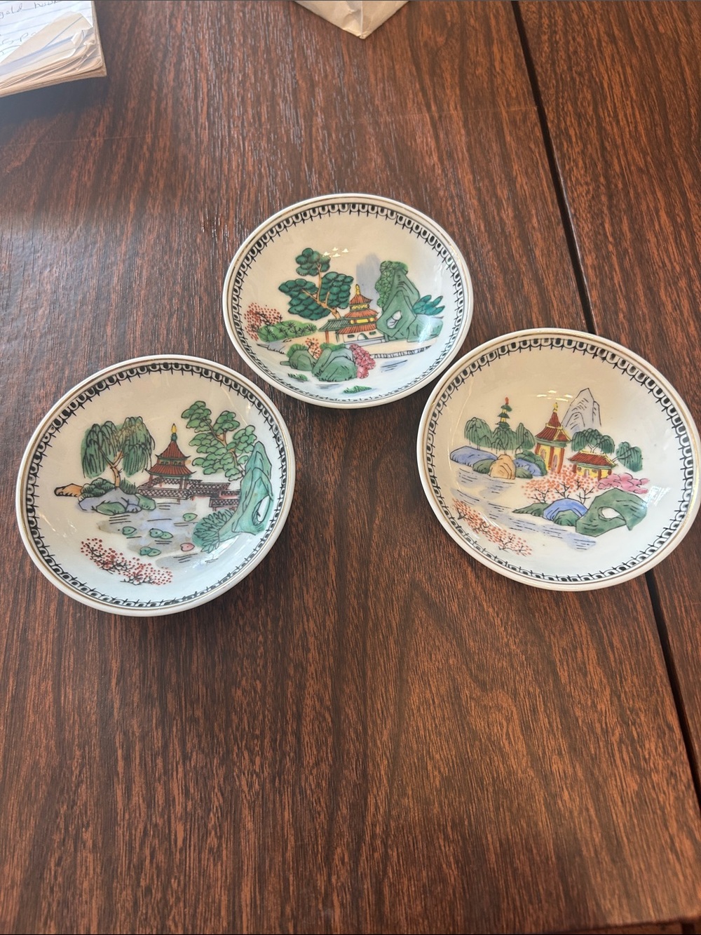 Three Vintage Asian hand painted 4” plates